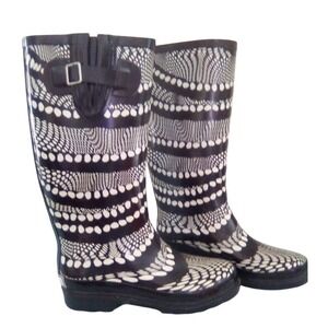 ShedRain Women Black White Optical Illusion Print Tall Rubber Rain Boots Size 7